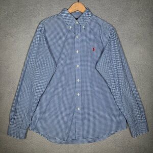 Ralph Lauren Mens L Blue Check Custom Fit Long Sleeve Button Down Shirt